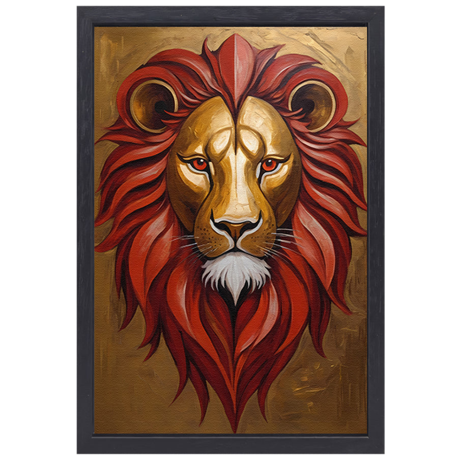 Gouden Leeuw met Rode Manen Schilderij canvas met baklijst