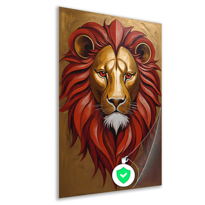 Gouden Leeuw met Rode Manen Schilderij poster