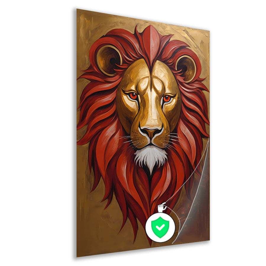 Gouden Leeuw met Rode Manen Schilderij poster