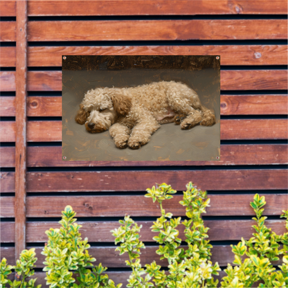 Schilderij van slapende hond in impressionistische stijl tuinposter