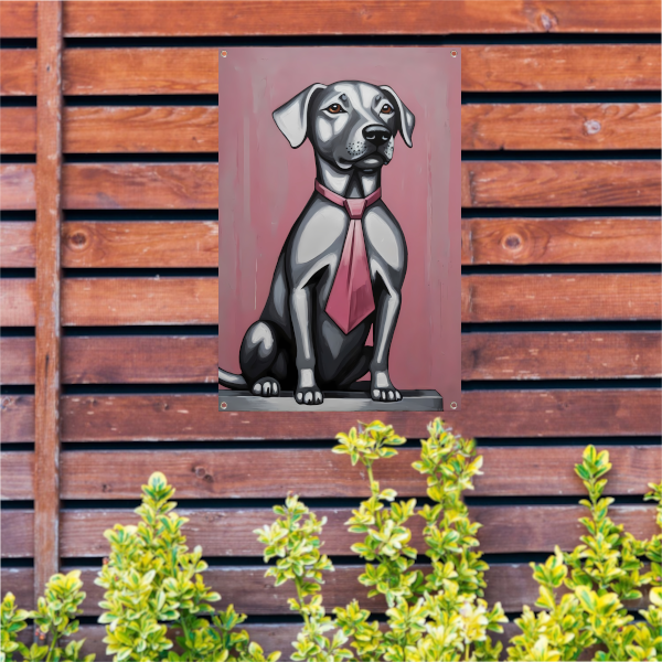 Elegante Hond met Roze Stropdas Kunst tuinposter