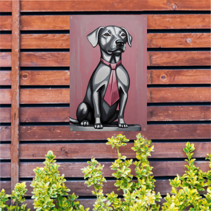 Elegante Hond met Roze Stropdas Kunst tuinposter