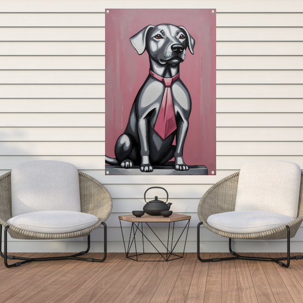 Elegante Hond met Roze Stropdas Kunst tuinposter