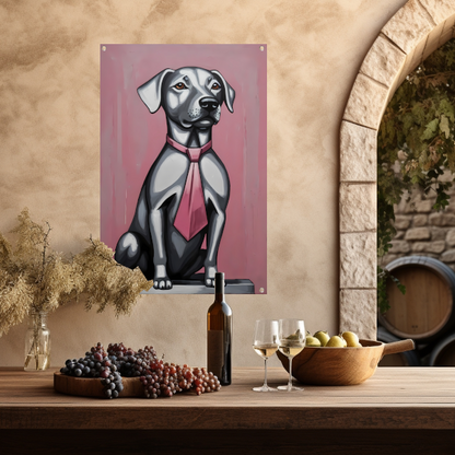 Elegante Hond met Roze Stropdas Kunst tuinposter
