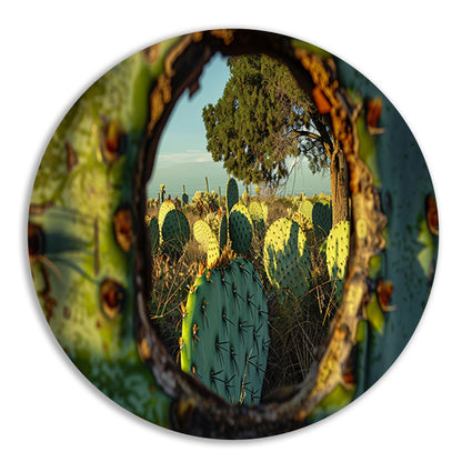 Close-up van cactus met landschap aluminium muurcirkel