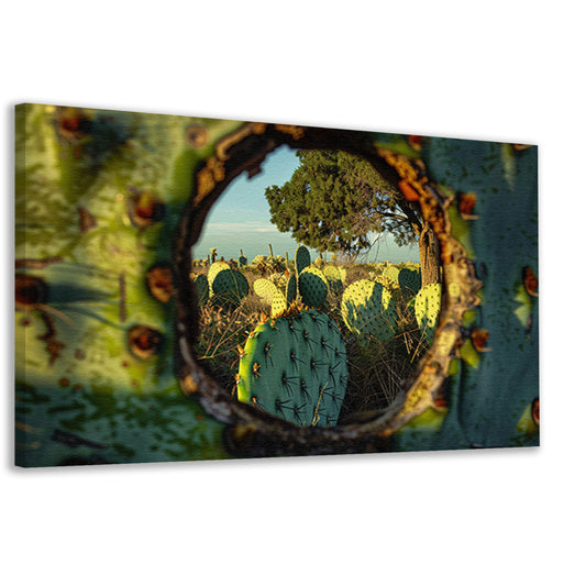 Close-up van cactus met landschap canvas