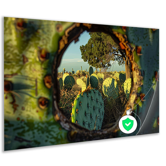 Close-up van cactus met landschap poster