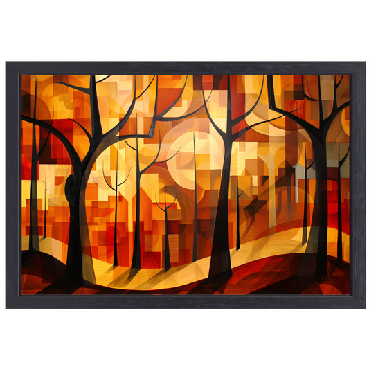 Stedelijke bomen in abstracte herfstkleuren canvas met baklijst