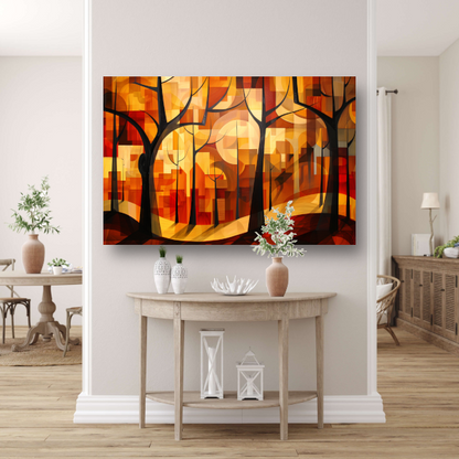 Stedelijke bomen in abstracte herfstkleuren canvas