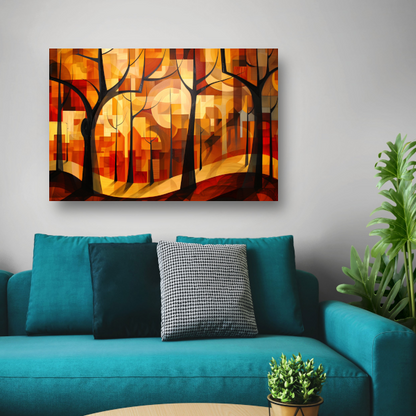 Stedelijke bomen in abstracte herfstkleuren canvas