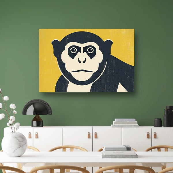 Minimalistische kunstposter van aap canvas met baklijst