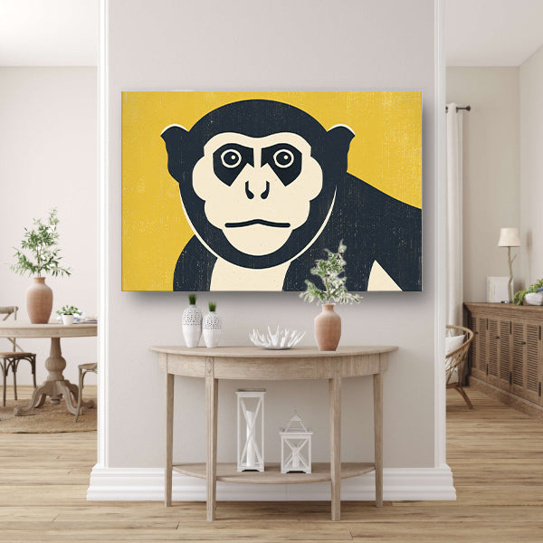 Minimalistische kunstposter van aap canvas met baklijst
