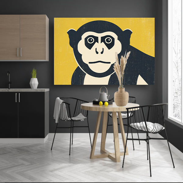 Minimalistische kunstposter van aap canvas met baklijst
