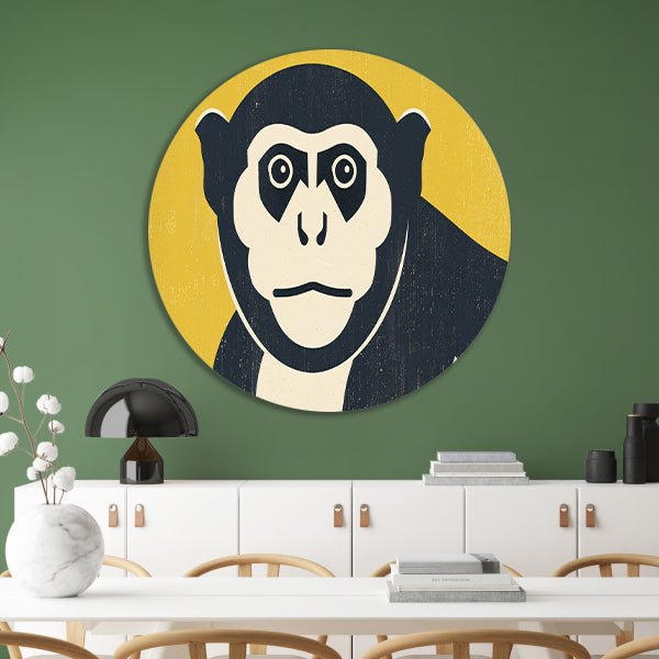 Minimalistische kunstposter van aap aluminium muurcirkel