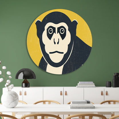 Minimalistische kunstposter van aap aluminium muurcirkel