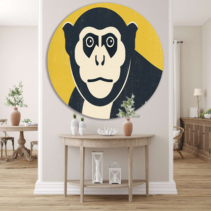Minimalistische kunstposter van aap aluminium muurcirkel