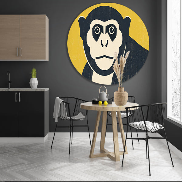 Minimalistische kunstposter van aap aluminium muurcirkel