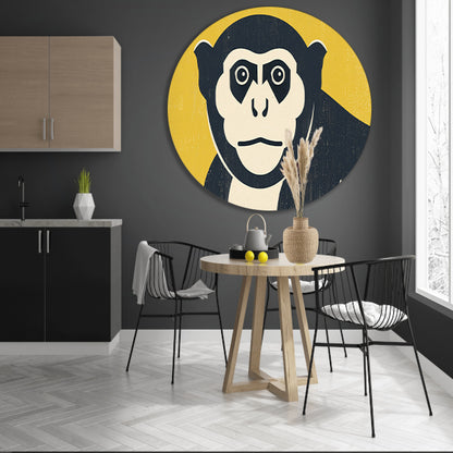 Minimalistische kunstposter van aap aluminium muurcirkel