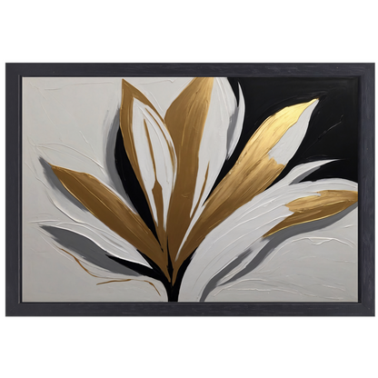 Gouden Bloesem op Abstract Wit canvas met baklijst