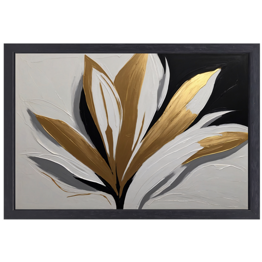 Gouden Bloesem op Abstract Wit canvas met baklijst