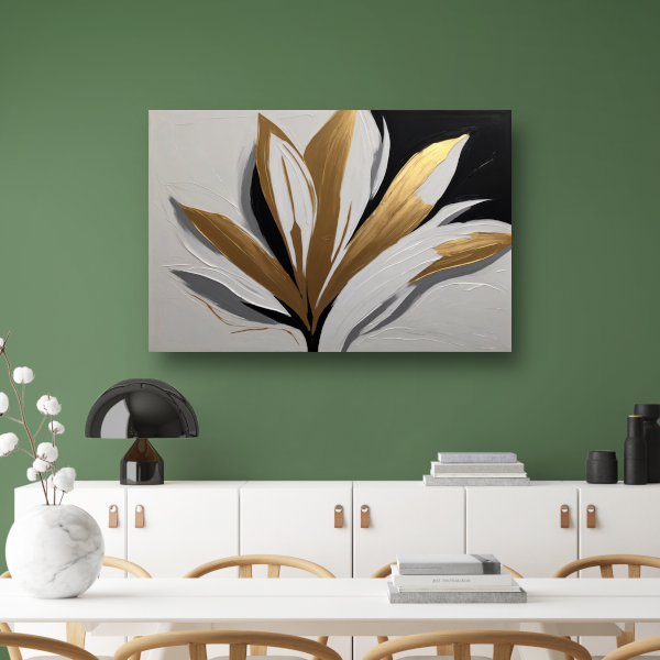 Gouden Bloesem op Abstract Wit canvas met baklijst
