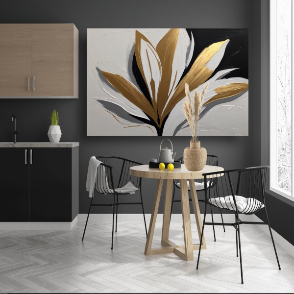 Gouden Bloesem op Abstract Wit canvas met baklijst