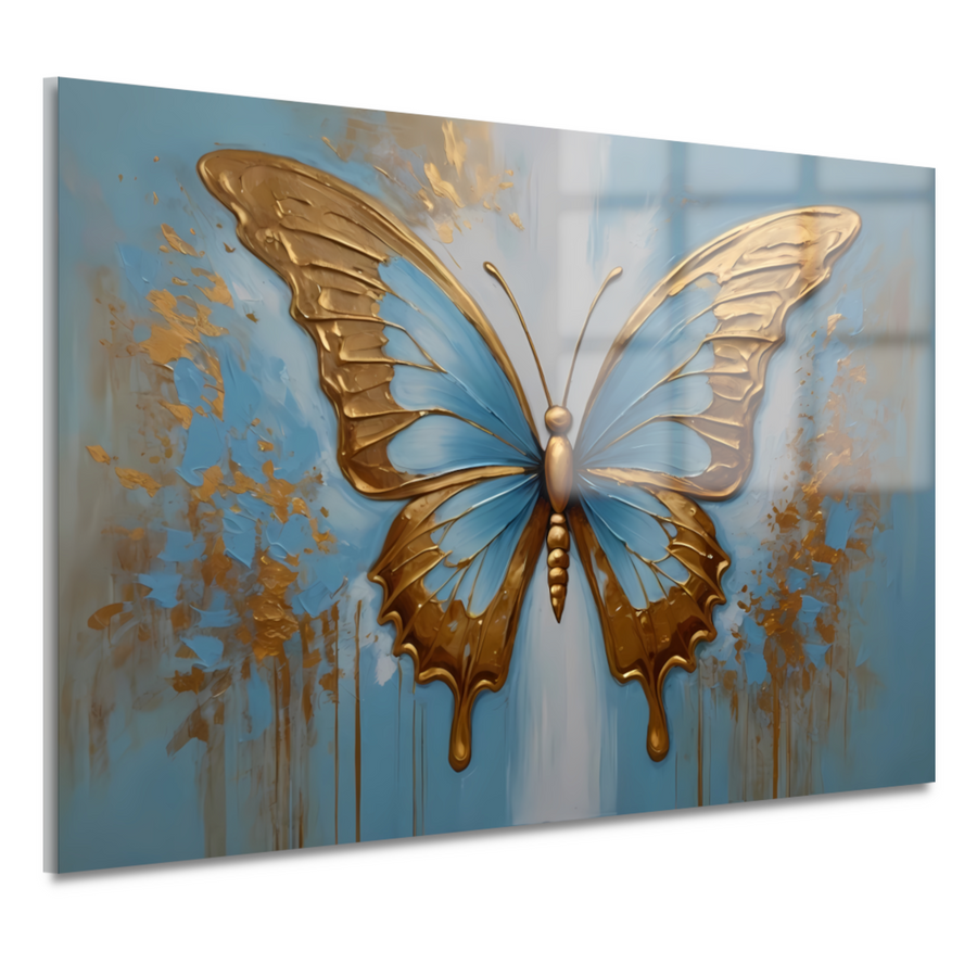 Gouden Vlinder tegen Hemelsblauwe Achtergrond acrylglas