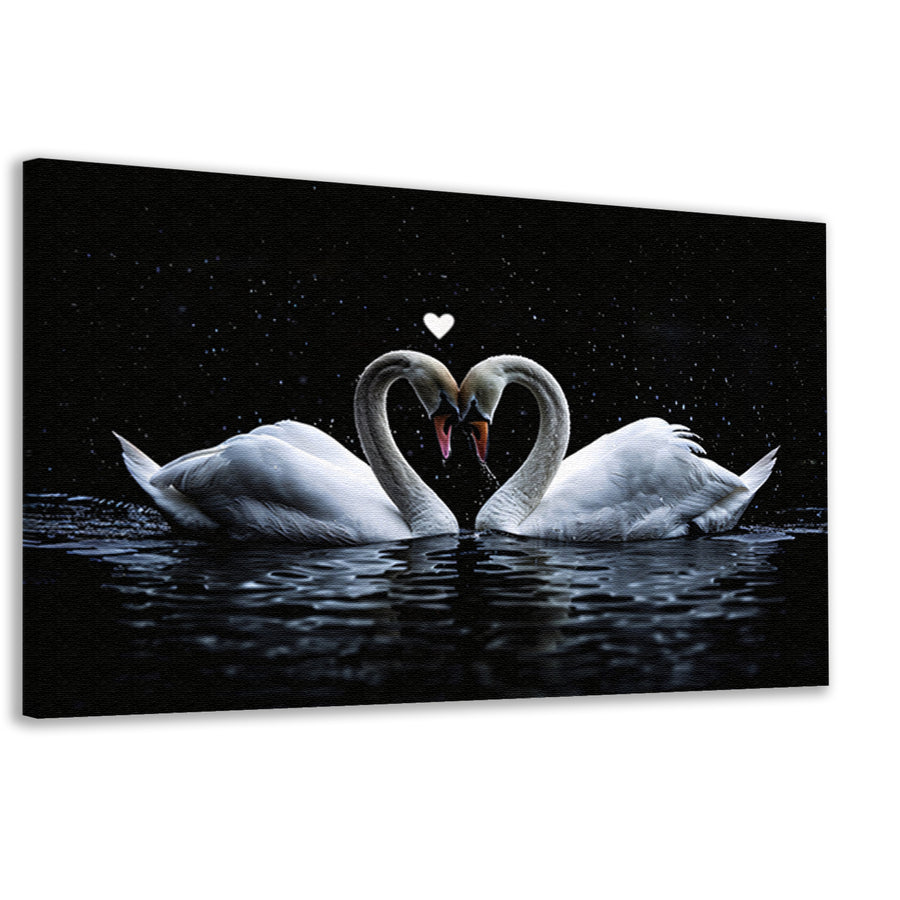 Twee zwanen vormen een hart in water canvas