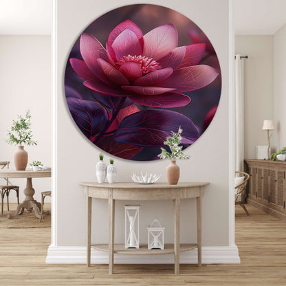 Paarse Lotusbloem op Water aluminium muurcirkel