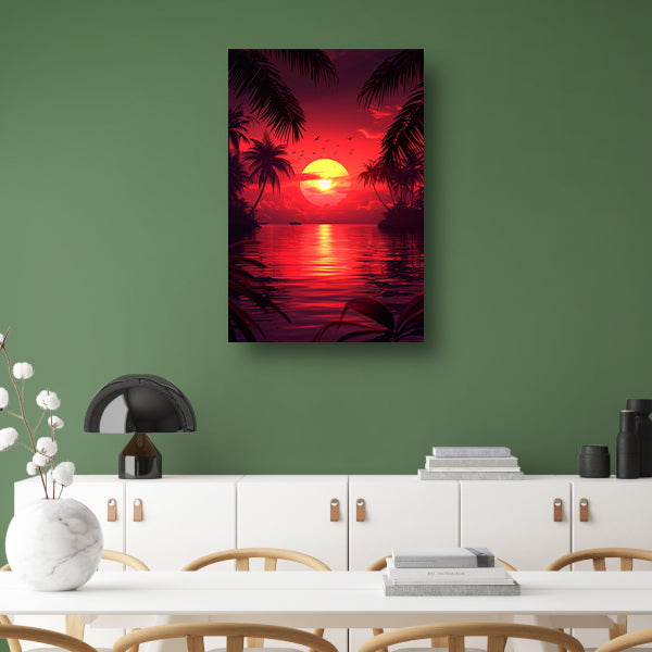 Tropische zonsondergang met palmbomen canvas