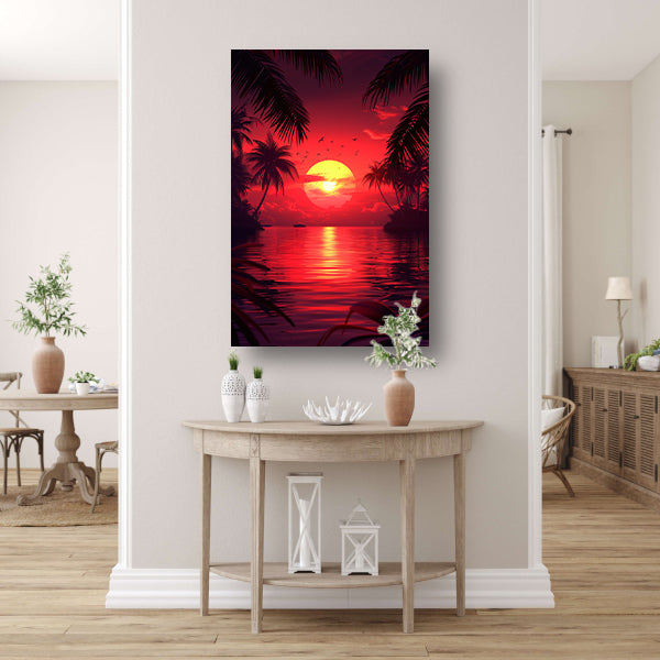 Tropische zonsondergang met palmbomen canvas