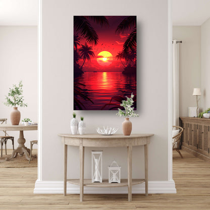 Tropische zonsondergang met palmbomen poster