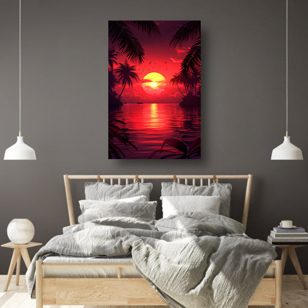 Tropische zonsondergang met palmbomen canvas