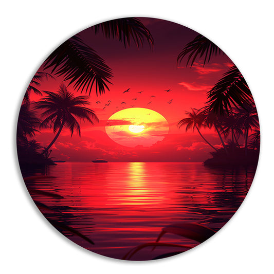 Tropische zonsondergang met palmbomen aluminium muurcirkel