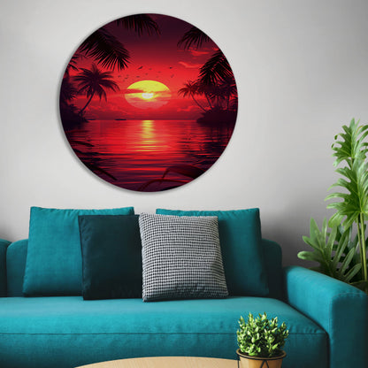 Tropische zonsondergang met palmbomen aluminium muurcirkel