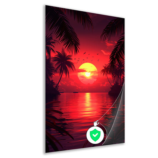 Tropische zonsondergang met palmbomen poster