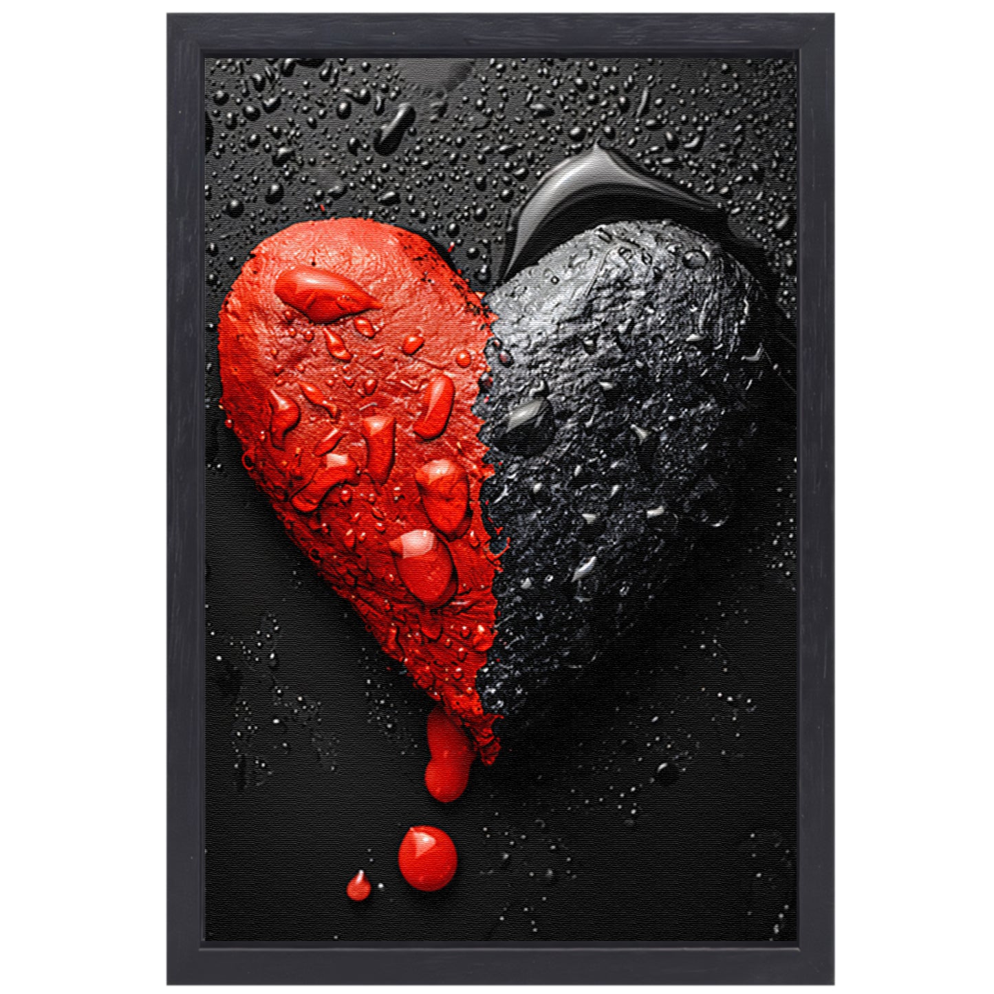 Abstract Hart in Zwart en Rood canvas met baklijst