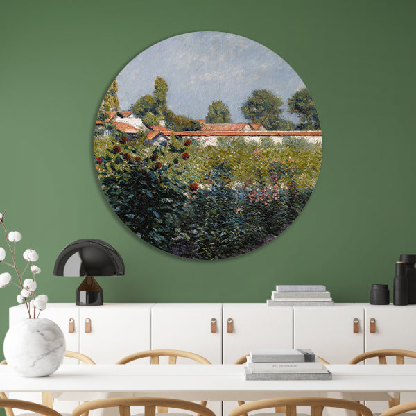 Fruit De Petit Gennevilliers Garden, de roze daken - Gustave Caillebotte aluminium muurcirkel
