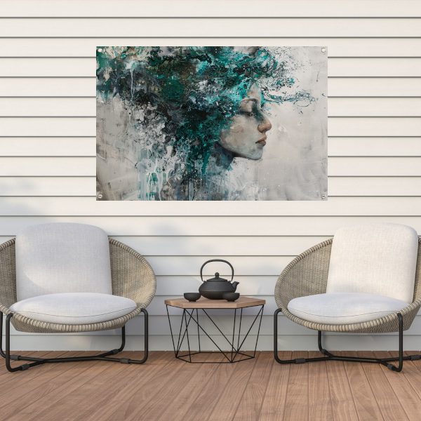 Abstract Profiel van een Vrouw in Turquoise tuinposter