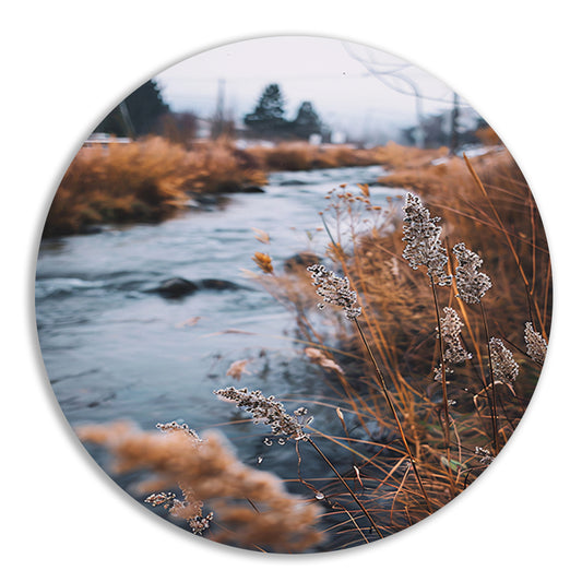 Herfstlandschap met rivier aluminium muurcirkel