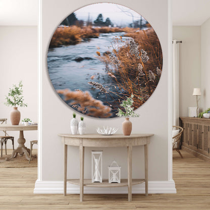 Herfstlandschap met rivier aluminium muurcirkel