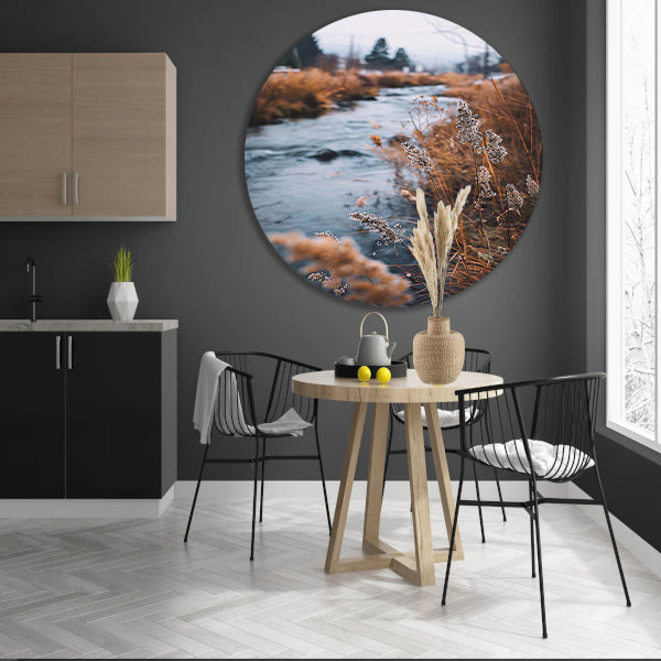 Herfstlandschap met rivier aluminium muurcirkel
