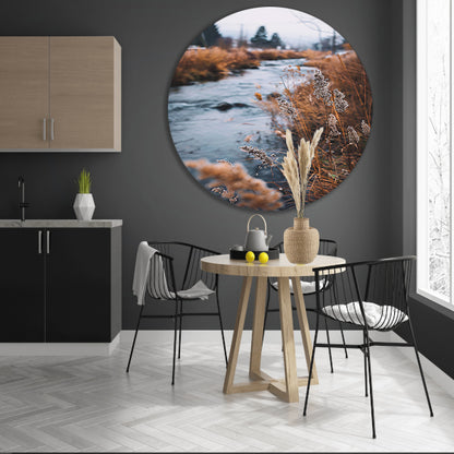 Herfstlandschap met rivier aluminium muurcirkel