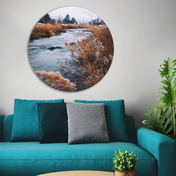 Herfstlandschap met rivier aluminium muurcirkel