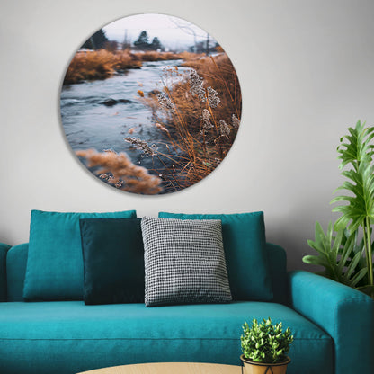 Herfstlandschap met rivier aluminium muurcirkel