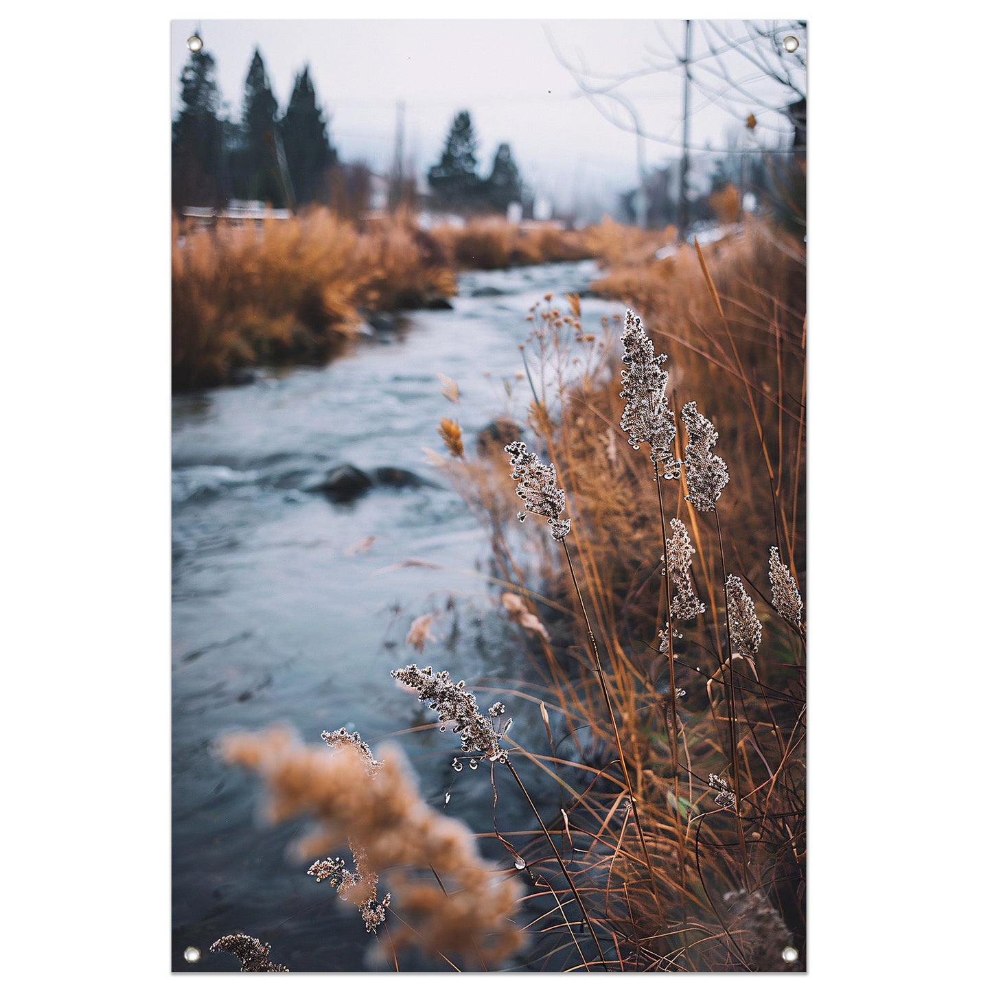 Herfstlandschap met rivier tuinposter