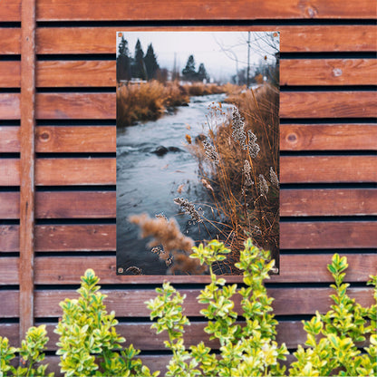 Herfstlandschap met rivier tuinposter