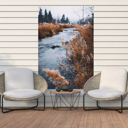 Herfstlandschap met rivier tuinposter