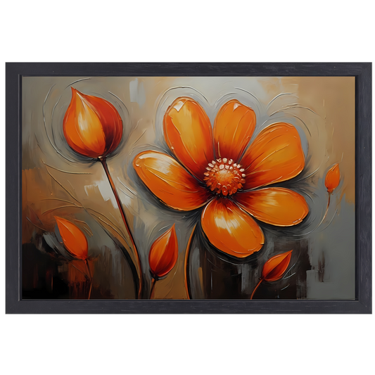 Oranje Bloem Impressie in Olieverf canvas met baklijst