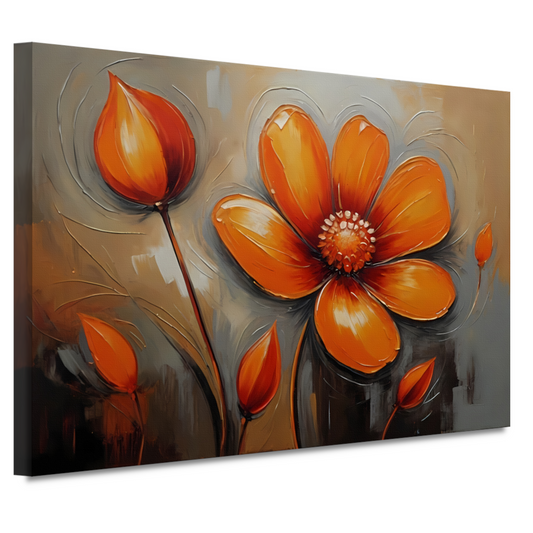 Oranje Bloem Impressie in Olieverf canvas